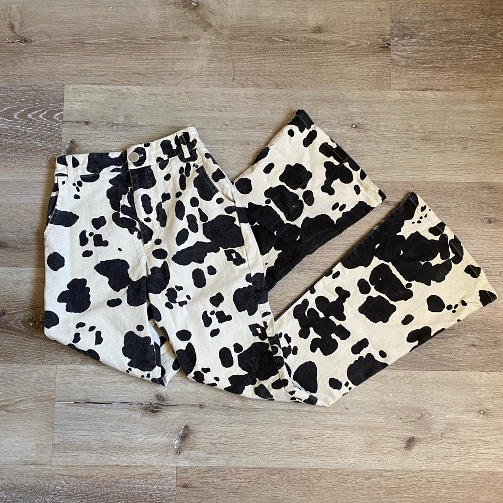 Cow Print Kick Flare Stretchy Jeans